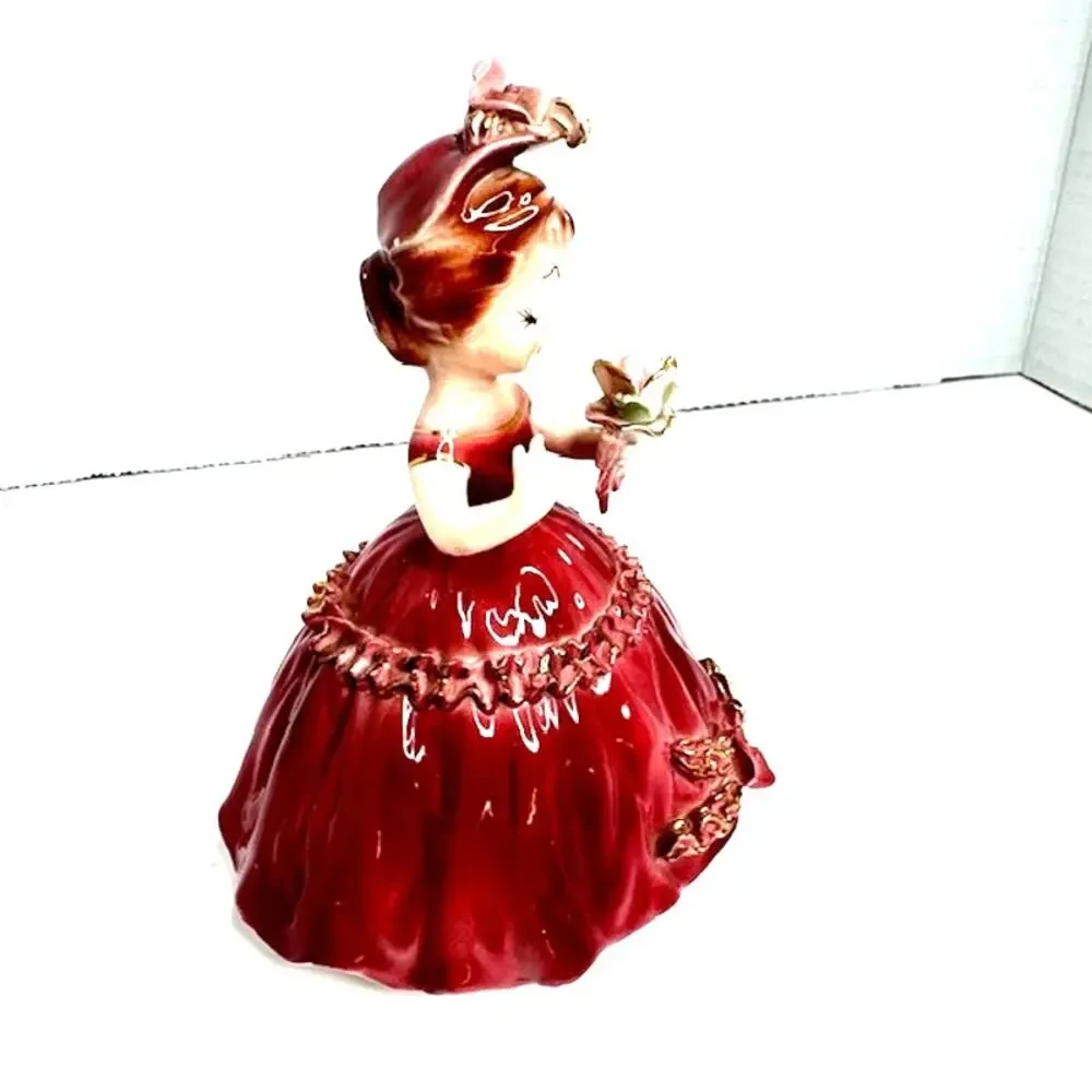 Vintage Arnart Japan Lady Figurine 7616 Red Dress Cherchez La Femme 1950s